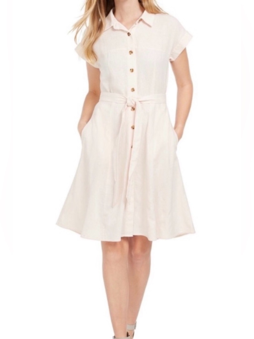 Calvin Klein Ivory Button-Front Tie-Waist Shirt Dress